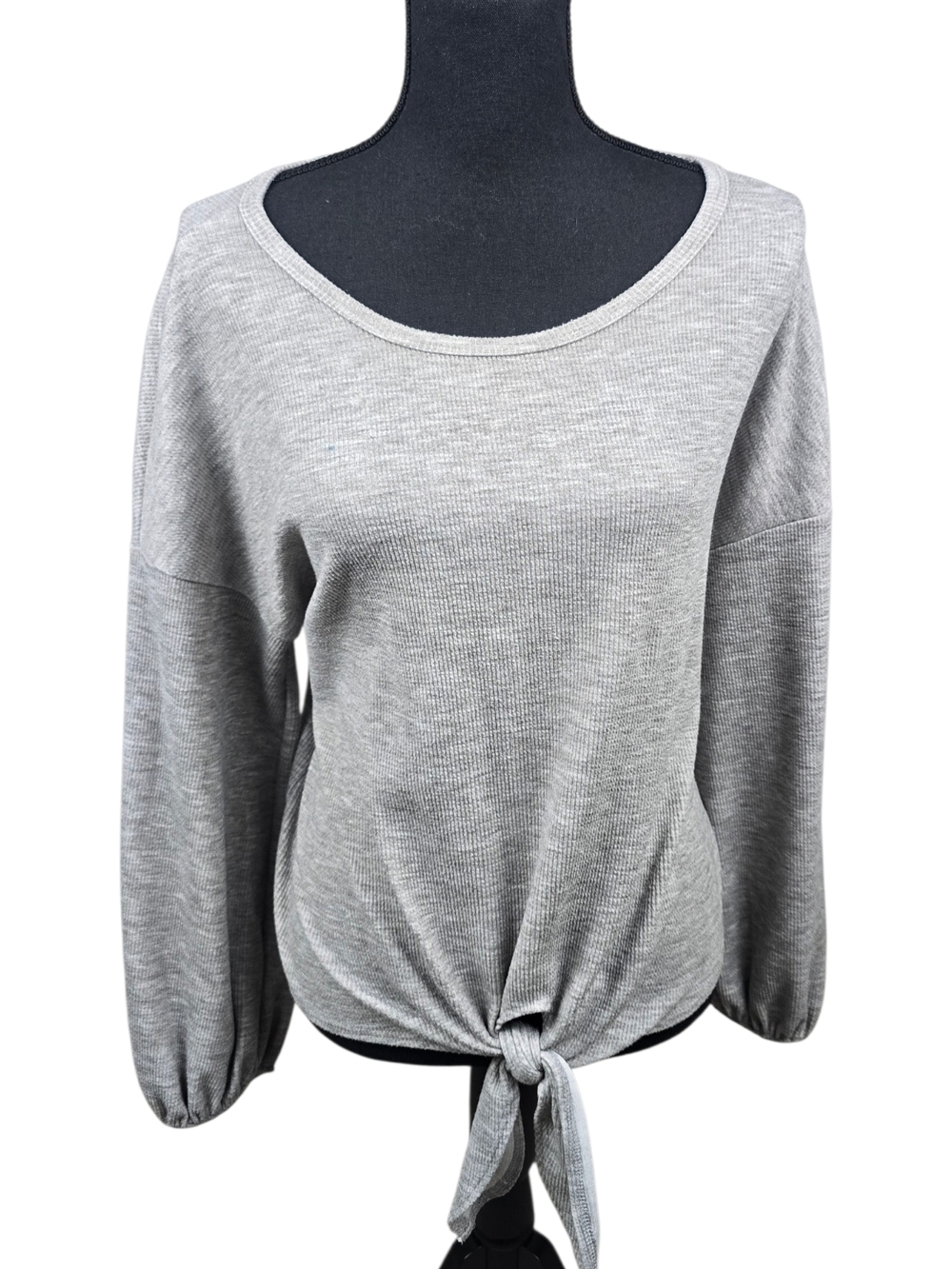 Women's Gray Tie-Hem Long Sleeve Top